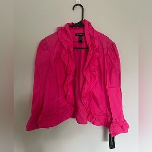 INC International Concepts Ruffle Jacket Large Pink NWT Cropped Blazer Cotton